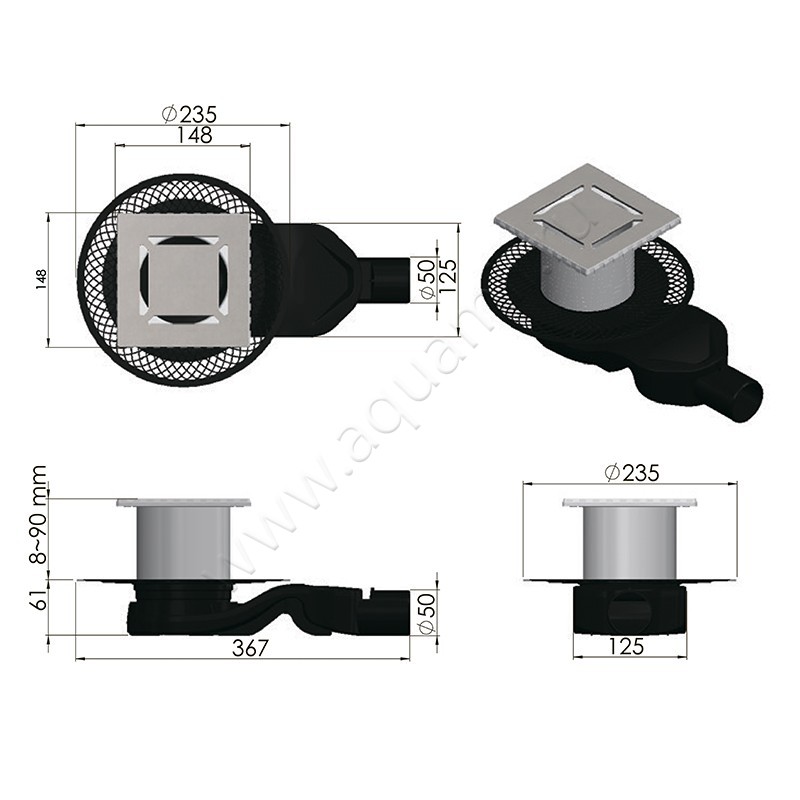 Трап душевой Berges Wasserhaus Platz Norma 09 01 59 размеры