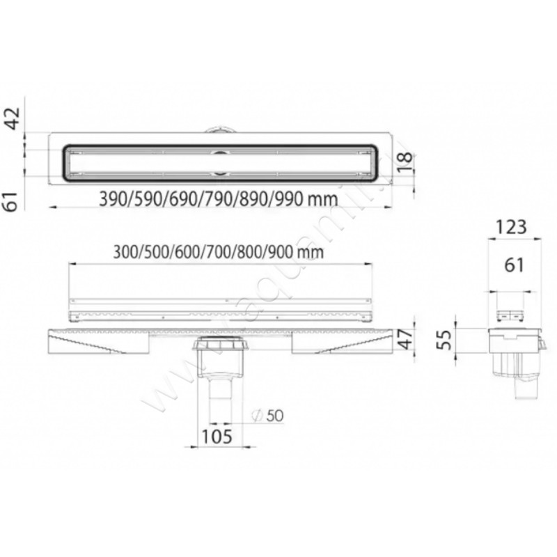 Душевой лоток с решеткой Berges Wasserhaus B1 Keramik 09 01 14 размеры