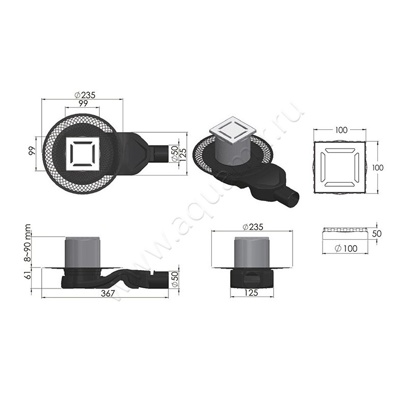 Трап душевой Berges Wasserhaus Platz Norma 09 01 58 размеры
