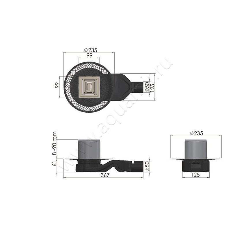 Трап душевой Berges Wasserhaus Platz Uno 09 01 69 размеры