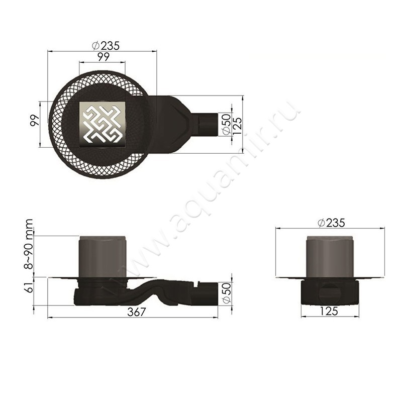 Душевой трап Berges Wasserhaus Platz Antik 09 01 60 размеры