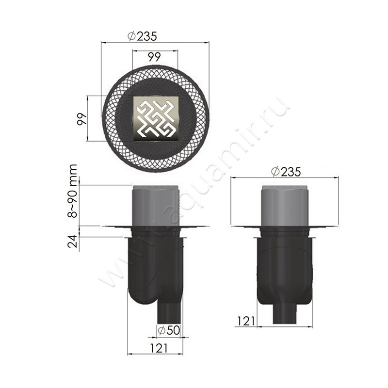 Душевой трап Berges Wasserhaus Platz Antik 09 00 60 размеры