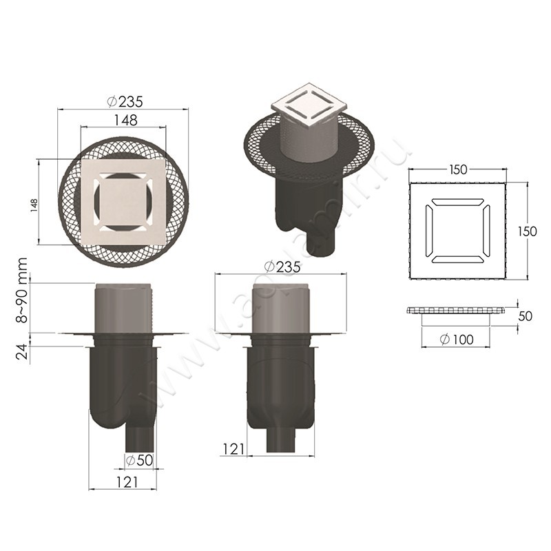 Трап душевой Berges Wasserhaus Platz Norma 09 00 59 размеры