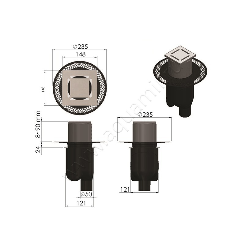 Душевой трап Berges Wasserhaus Zentrum Norma 09 04 63 размеры