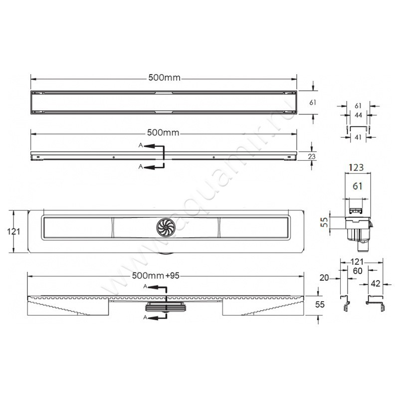 Душевой лоток с решеткой Berges Wasserhaus B1 Antik 09 10 23 размеры