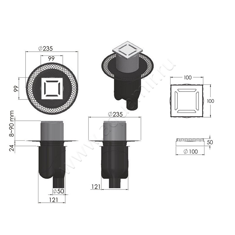 Трап душевой Berges Wasserhaus Platz Norma 09 00 58 размеры
