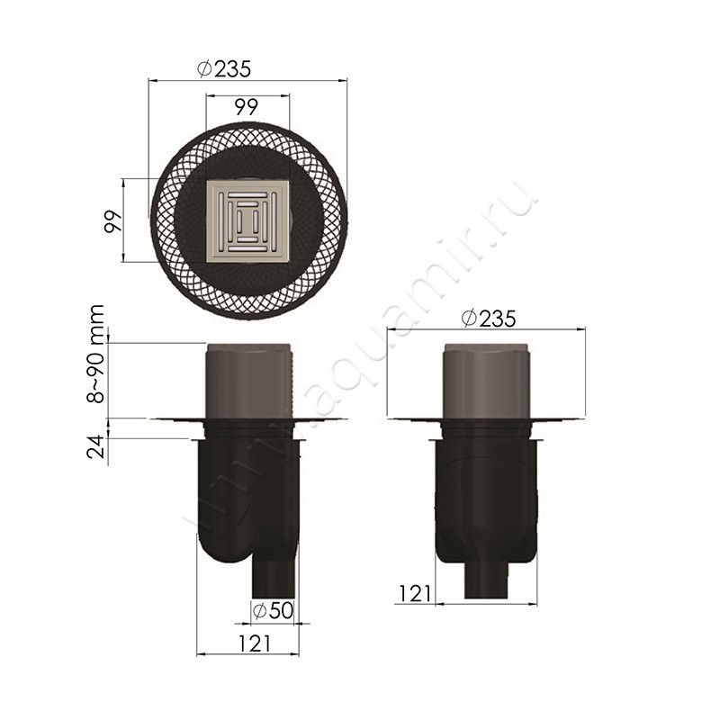 Трап душевой Berges Wasserhaus Platz Uno 09 00 69 размеры