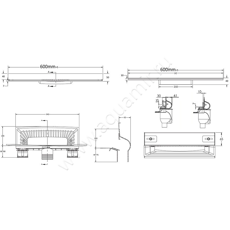 Душевой лоток с решеткой Berges Wasserhaus Wall 09 01 56 размеры