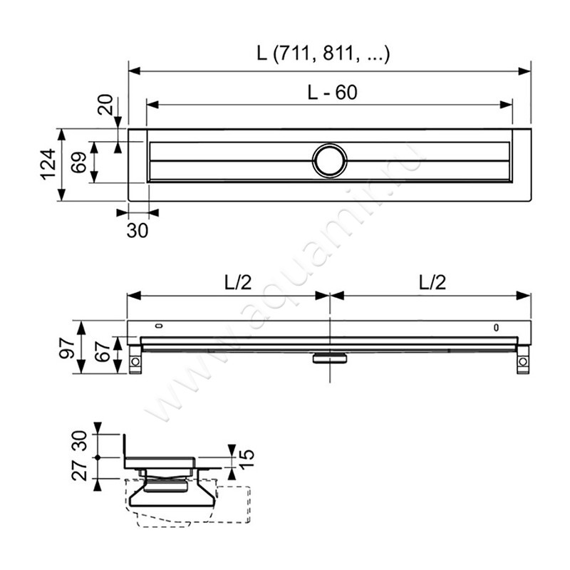 Канал дренажный с гидроизоляцией Seal System TECE Drainline 601501 размеры