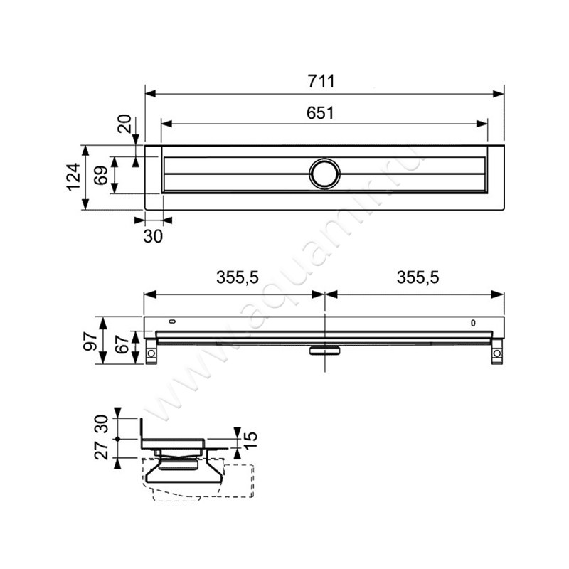 Дренажный канал с гидроизоляцией Seal System TECE Drainline 600701 размеры
