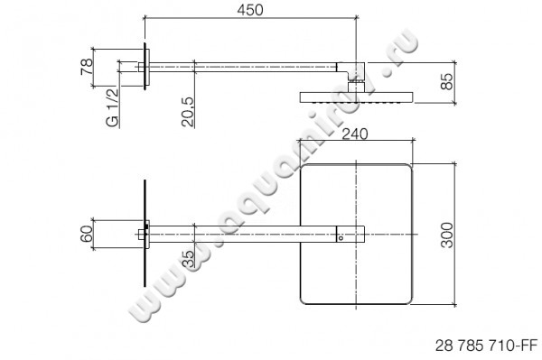 Верхний душ Dornbracht LULU 28 786 710-00 размеры