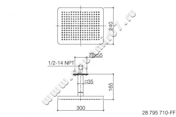 Верхний душ Dornbracht LULU 28 796 710-00 размеры
