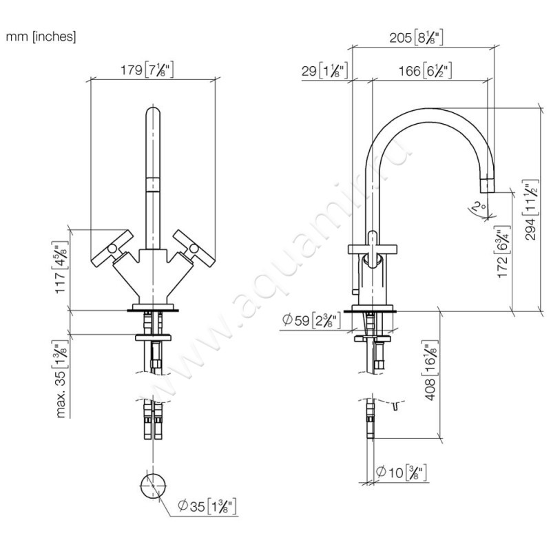 Смеситель для раковины Dornbracht TARA 22513892-00 размеры