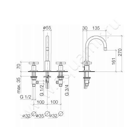 Смеситель для раковины Dornbracht TARA 20710892-00 размеры