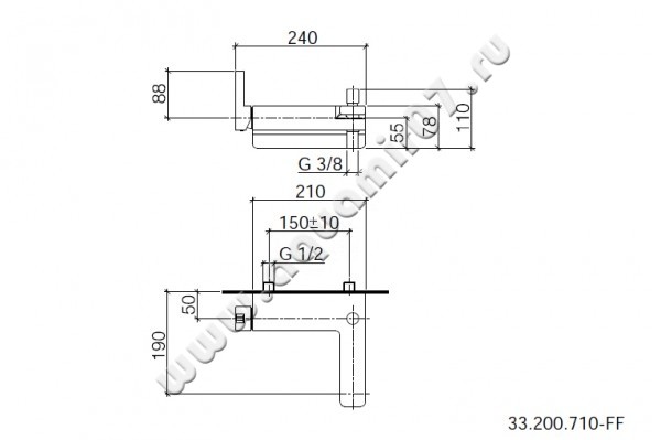 Смеситель для ванны Dornbracht LULU 33200710-00 размеры