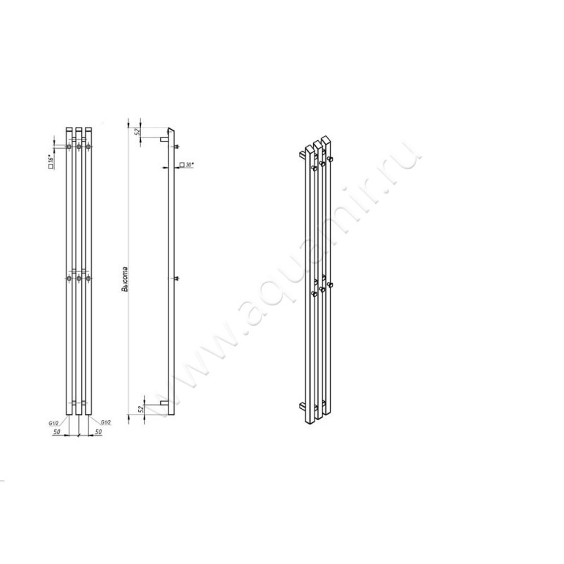 Электрический полотенцесушитель с крючками Grota CORSA CORSA-EL2301800-WHK размеры