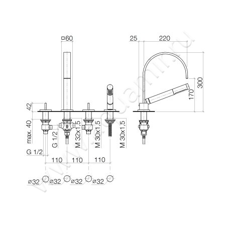 Смеситель для ванны Dornbracht МЕМ 27532782-00 размеры