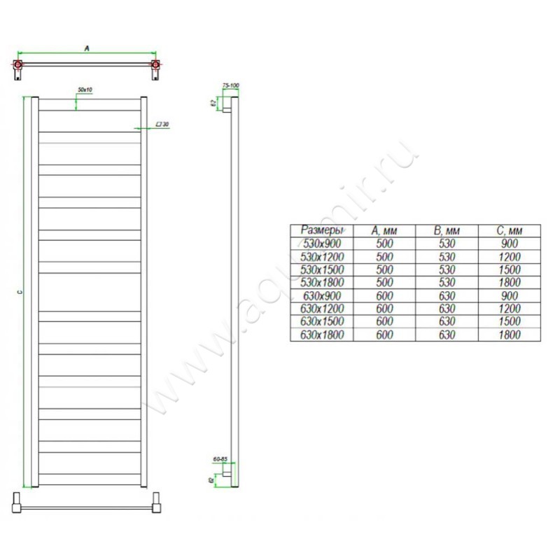 Электрический полотенцесушитель Grota BREZZA BREZZA-EL6301500-CRM размеры