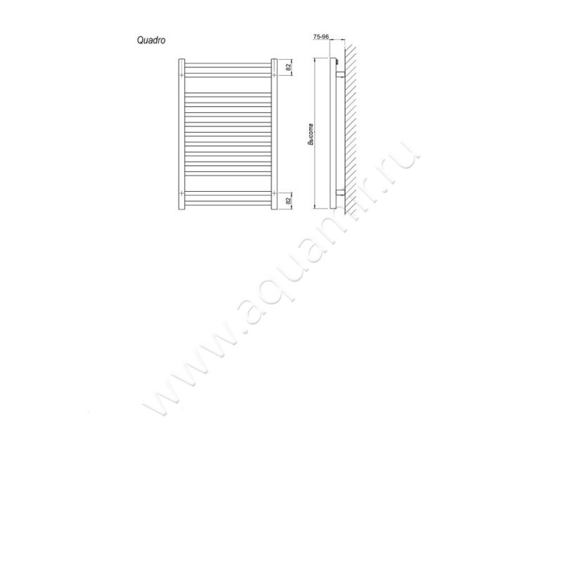 Полотенцесушитель электрический Grota QUADRO QUADRO-EL6001514-CRM размеры