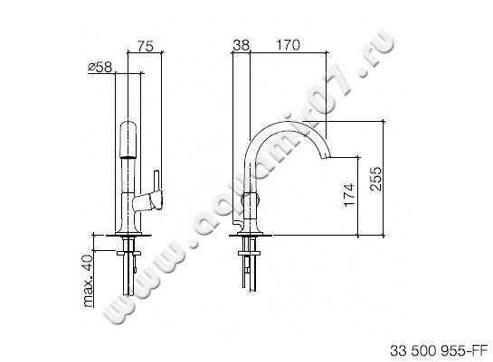 Смеситель для раковины Villeroy & Boch LaFleur 3350095500 размеры
