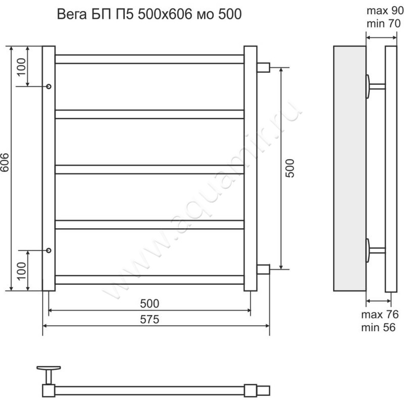 Полотенцесушитель водяной Terminus Вега П5 4620768886638 размеры