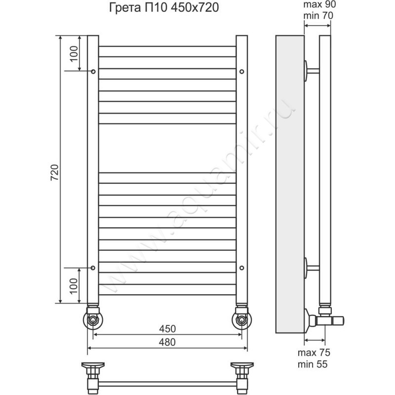 Водяной полотенцесушитель Terminus Грета П10 4620768884672 размеры