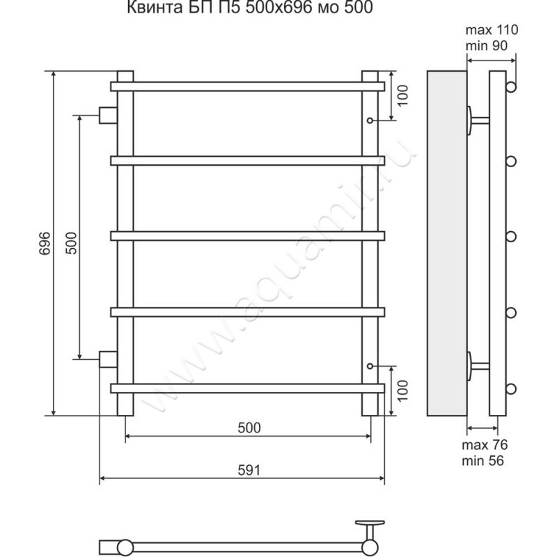 Водяной полотенцесушитель Terminus Квинта П5 4670030723864 размеры