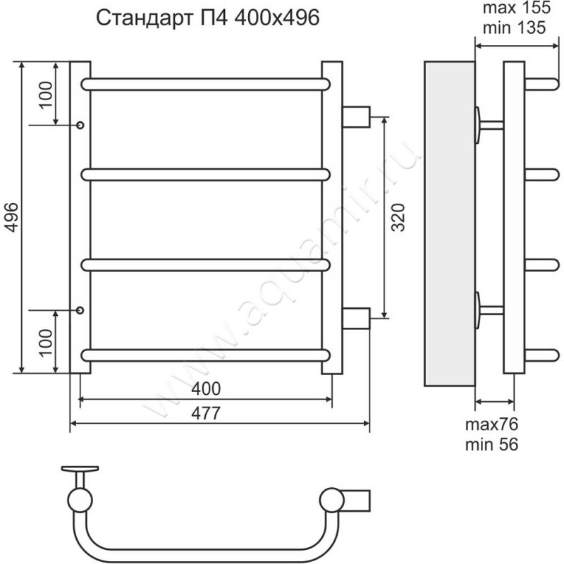 Водяной полотенцесушитель Terminus Стандарт П4 4670030725271 размеры