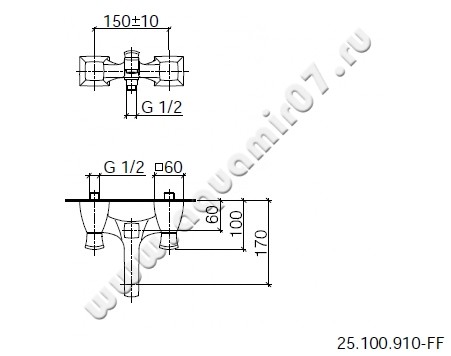 Смеситель для ванны Villeroy & Boch Square 25 100 910-00 размеры