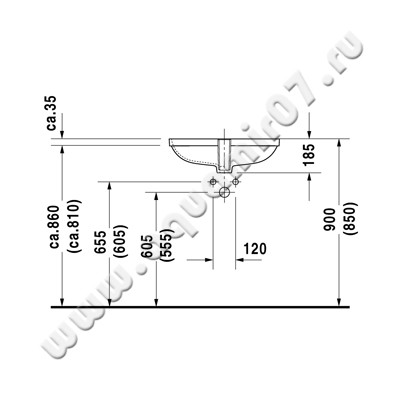 Раковина встраиваемая снизу под столешницу без отверстий Duravit D-Code 0338560000 размеры