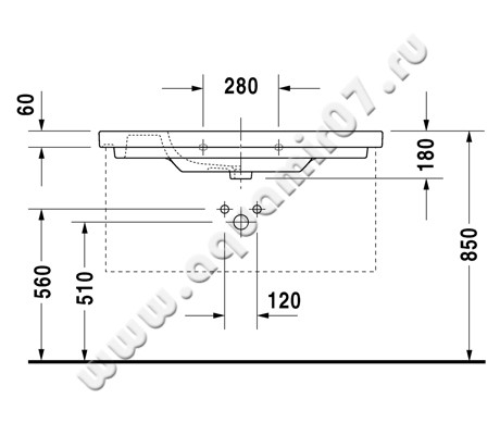 Раковина мебельная накладная Duravit D-Code 03421000002 размеры
