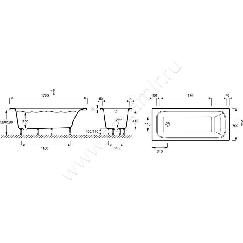 Ванна из комозитного материала Jacob Delafon Elite E6D030RU-00 размеры