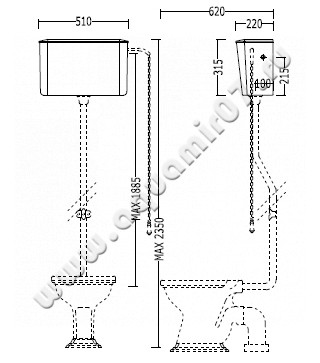 Бачок высокий для унитаза Devon & Devon Oxford IBCAOXF размеры