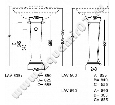 Пьедестал для раковины Devon & Devon Westminster IBCOLWE размеры