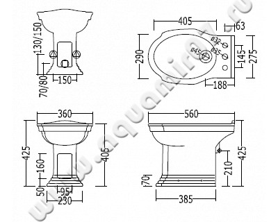 Биде напольное Devon & Devon Westminster IBBID(1-3)FWES размеры
