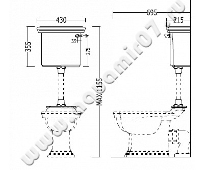 Бачок низкий для унитаза Devon & Devon Westminster IBCZWES размеры
