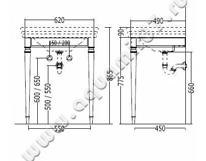 Консоль под раковину Devon & Devon Duke consolle DEDUKECR размеры