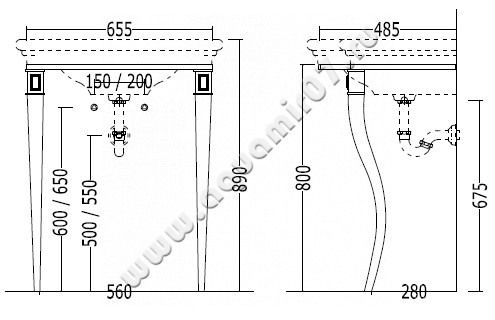 Консоль под раковину Devon & Devon Marlene consolle DEMARLENECR размеры