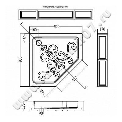 Акриловый поддон для душа Devon & Devon Arabesque 1DEPDARABPEN90A размеры