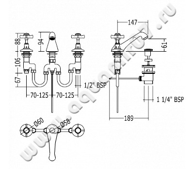 Смеситель для раковины Devon & Devon Coventry MARF26CR размеры