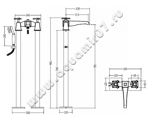 Смеситель для ванны Devon & Devon Time 2TIME235CR размеры