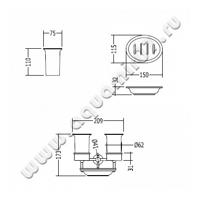 Стаканы с мыльницей Devon & Devon First Class DD33055CR размеры