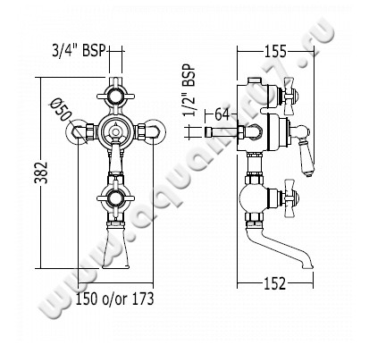 Смеситель для душа термостатический Devon & Devon Shower Mixers MARF60CR размеры
