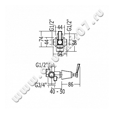 Переключающий вентиль Devon & Devon Time 2TIME267CR размеры