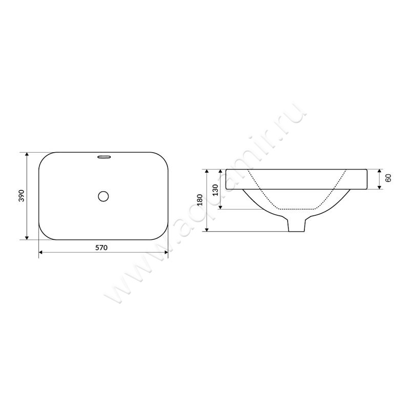 Раковина встраиваемая сверху на столешницу без отверстий Excellent Hasko CEAC.3718.570.WH размеры