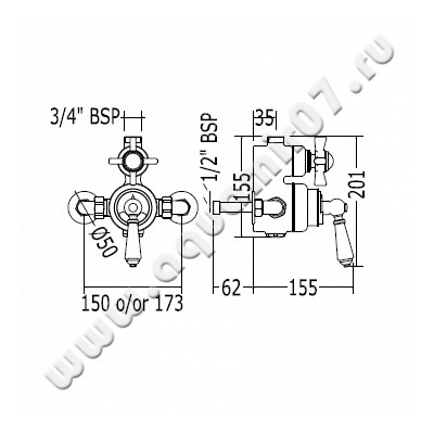 Смеситель для душа термостатический Devon & Devon Shower Mixers MARM74CRBD размеры