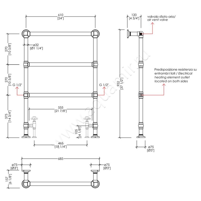 Полотенцесушитель водяной Devon & Devon Baccus 4 2PRB4CR размеры