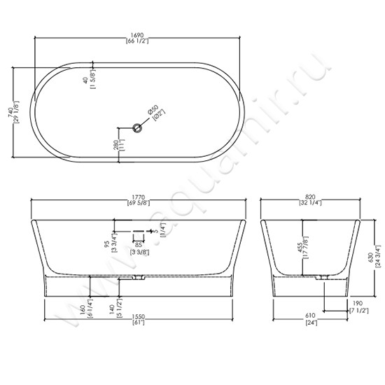 Ванна из литьевого мрамора Devon & Devon Fusion 1NAFUSION размеры