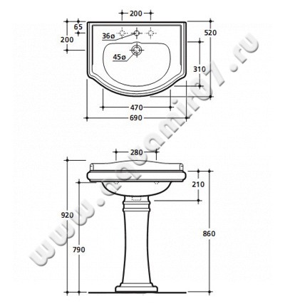 Раковина подвесная Migliore Bella ML.BLL-25.069.BI размеры