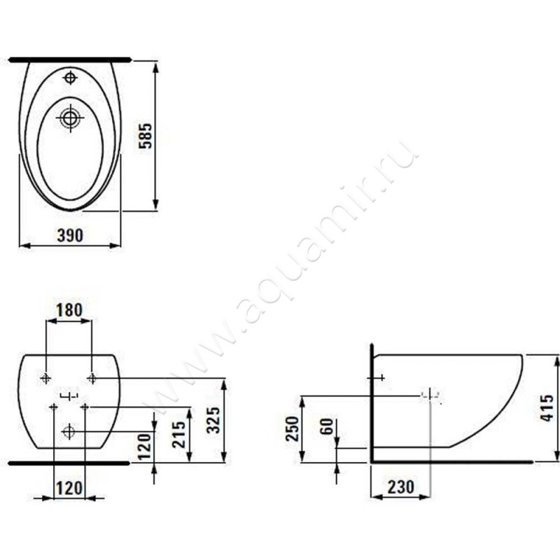 Биде подвесное Laufen IL BAGNO ALESSI One 8.3097.1.400.304.1 размеры
